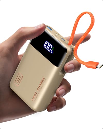 INIU 45W Power Bank für iPhone, Ultra Klein 20000mAh Powerbank mit Integriertem USB-C Kabel, Schnellladen Externe Handyakkus, Flugtauglich, Reise-Essential, für iPhone 17 16 Pro, Samsung S22, Beige.
