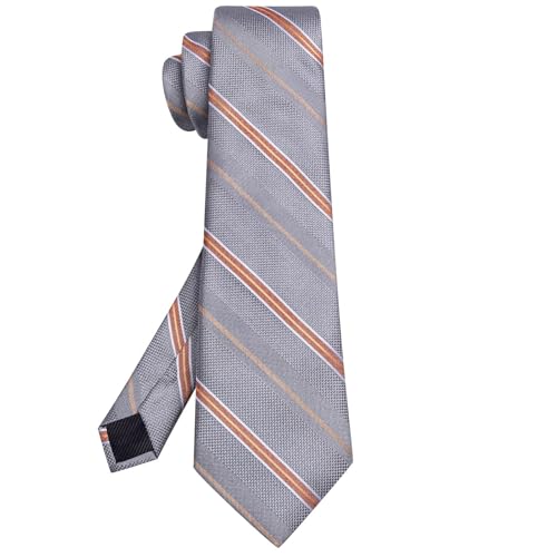 Image of Hi-Tie 63 inches Striped Paisley Extra Long Ties for Men Silk Necktie with Lapel Pin Tie Clip Big and Tall Men Formal Wedding