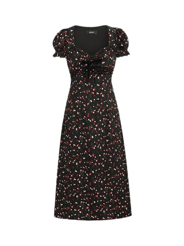 CIDER Party Floral Midi Dress Square Neck Puff Sleeve Bowknot Vintage Vacation Casual Dress Bowknot