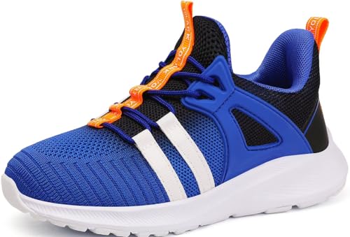 YOLARK Boys Girls Sneakers for Kids Non-Slip Tennis Shoes Fashion Lightweight Breathable Running Sport Athletic(Blue White Little Size 12.5)