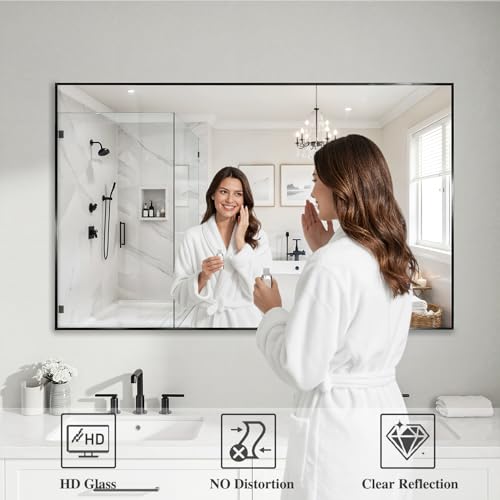 Image of Koonmi Black Mirrors for Wall, 30x48 Inch Bathroom Mirror, Rectangular Wall Mirror for Living Room Bedroom Bathroom, Hangs Horizontally or Vertically