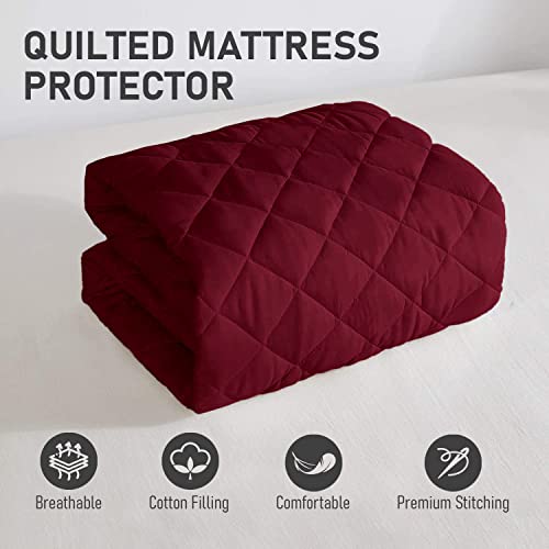 Image of BABYLEE Waterproof Cotton Quilted Mattress Protector Queen Size Breathable Hypoallergenic Noiseless Ultra Soft Fitted Bed Protector 78x60 inch Mattress /Bed Cover (Queen 78x60 inch | 6.5x5 ft, Wine)