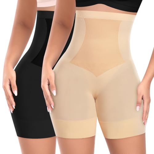 Image of Womens Shapewear Shorts Tummy Control High Waisted Body Shaper Shorts | Anti Chafing Thigh Slimmer,Medium Control Shapewear Underwear,Slimmming Slip Shorts for Under Dresses
