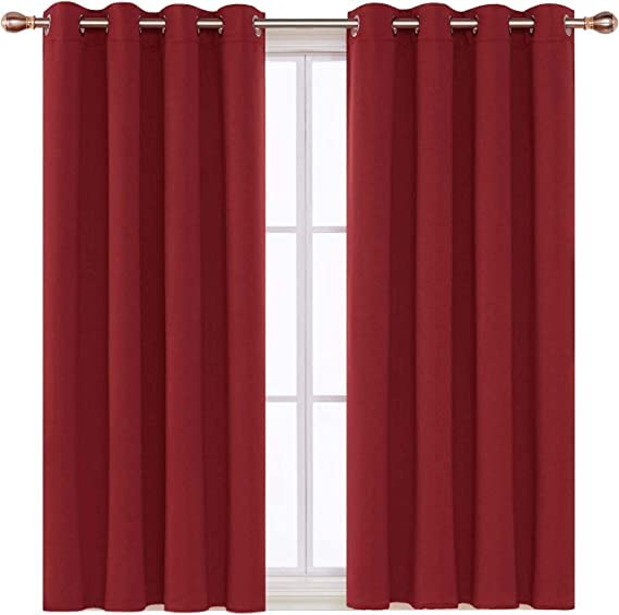 Ruby Deals Thick Blackout 100% Polyester Thermal Eyelet Curtains Ring Top Style Living Room 46” x 90” Red 2 Panels Bedroom Curtain