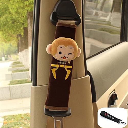Zukida シートベルトカバー 子供 シートベルト枕 キッズ シートベルトパッド 可愛い 動物 取付簡単 カー用品 かわいい 携帯枕 キッズ カーグッズ 旅行 モンキー