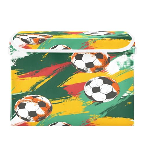 Image of senya Large Storage Bins with Linen Collapsible Foldable Storage Cubes Fabric Closet Organizer Containers box with Flip-Top Lid for Home Bedroom Office 16.7 x 12.6 x 11.8in (Football)