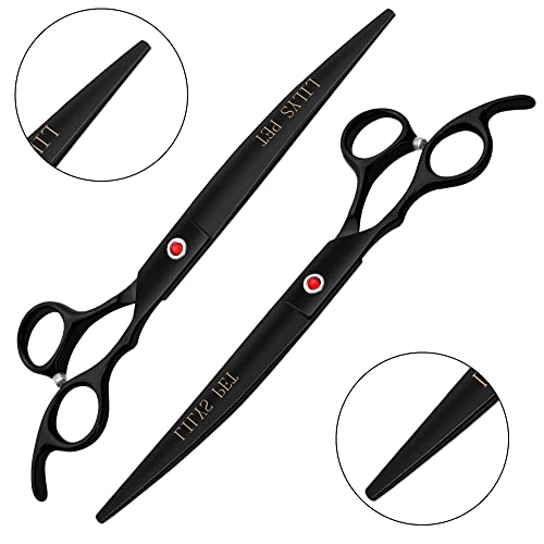 LILYS PET Professional PET DOG Grooming Coated Titanium scissors suit Cutting&Curved&Thinning shears (7.0 inches, Black)… - Thumbnail 4