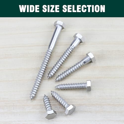 Tornillos Tirafondo Hexagonales 1/2 x 6 pulgadas Acero Inoxidable 304 Paquete de 4 miniatura 7
