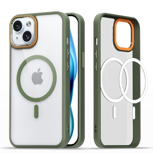 Image of Pikkme Back Cover for iPhone 15 Plus | Shockproof | Mag-Safe Compatible | Hard Transparent Back | Premium Raised Camera Protection | Bumper Case (Green Mag-Safe)
