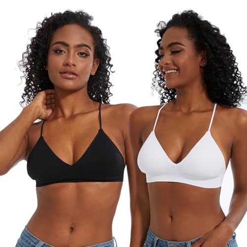 Image of Seamless Bra for Women Low Back Bralette Wirefree Spaghetti Bra with Padded Removeable