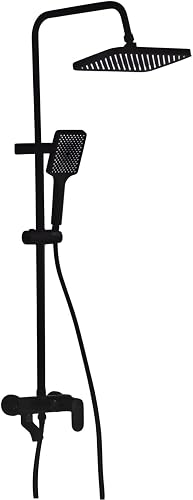 Black Shower Mixer Set with Rain Shower Head & Hand Shower, Wall Mounted Bathroom Shower System, Matte Black Finish