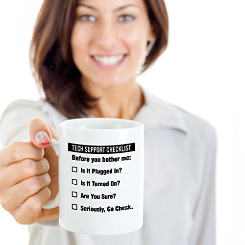 Funny Tech Support Checklist Helpdesk Hotline Coffee & Tea Gift Mug, Gifts for Men & Women Technical Support Engineer, Computer Geek or Nerd and Help Desk