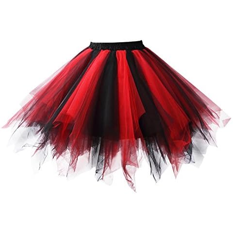 Honeystore Women's Short Vintage Ballet Bubble Puffy Tutu Petticoat Skirt Black and Red A520626120110 Cover