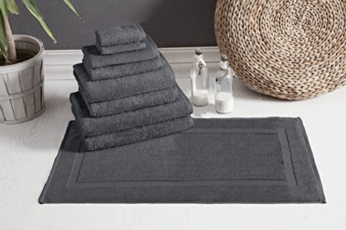 Classic Turkish Towels - Premium Cotton Quick-Dry 9 Pc Bath Towel And Bath Mat Set - Soft, Lightweight, Bathroom Towels Made With 100% Turkish Cotton (Grey) #TOP3