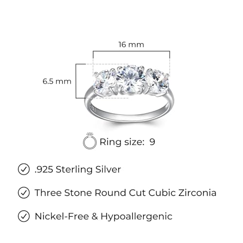 MORGAN & PAIGE .925 Sterling Silver Engagement Rings for Women - Promise Ring Prong-Set Three Stone Cubic Zirconia Ring or Genuine Garnet Ring, Wedding Bands for Women Sterling Silver Rings Size 5-93