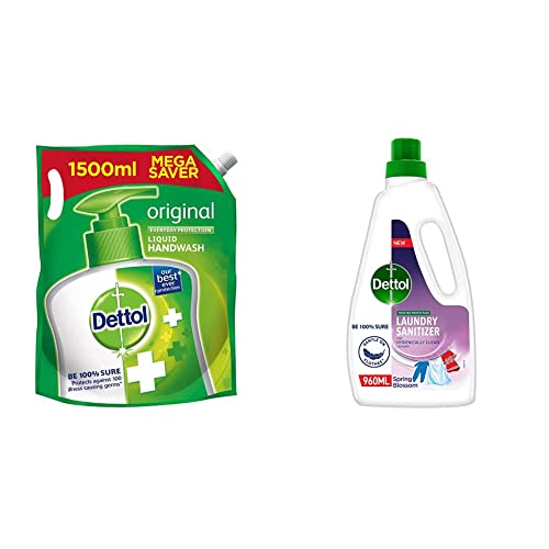 Image of Dettol Original Germ Protection Handwash Liquid Soap Refill, 1500ml & Dettol After Detergent Wash Liquid Laundry Sanitizer, Spring Blossom - 960ml