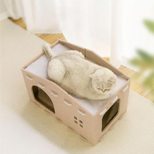 Lit double couche pour chat et griffoir bois compact