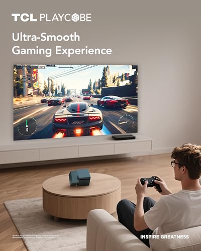 Image of TCL PlayCube 1080P FHD DLP Projector, Portbale Projector Compatible with Google TV & Netflix, 750 ISO Lumens, 4K Supported, Built-in 66Wh Battery, Up to 150'' Screen, Auto Focus & Keystone