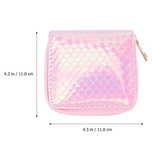 Mermaid Pattern Coin Wallet for Girls - Compact Pink Pu Zipper Purse with 4 Card Holders and 2 Compartments Perfect for Change and Cash2