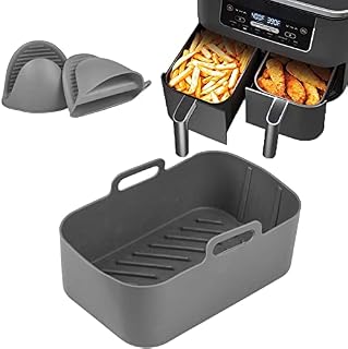 COLEESON Silicone Pot for Ninjas Dual Air Fryer, Reusable Silicone Air Fryer Liners, Double Basket Air Fryer Kitchen Accessories for Air Fryer, Oven, and Microwave (1pcs-grey)