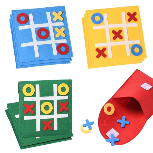 Pumwoy 12 Piezas Tic TAC Toe para Niños Juego Tres En Raya Fieltro Juego, Juego Tres en Raya Fieltro Juego Regalos Invitados Cumpleaños, Mini Juego de Mesa deFieltro Juguetes Educativos