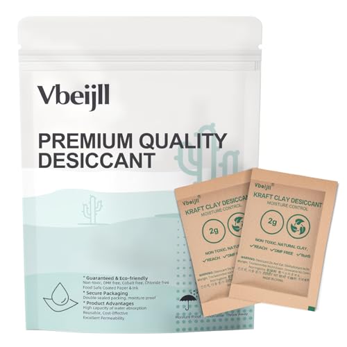 Vbeijll 2 Gram (50 Pack) Kraft Clay Desiccants Packs, Premium