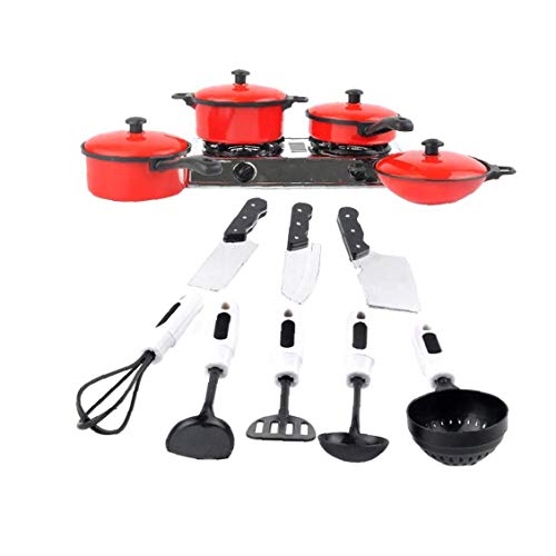 Mini cocina el juego de simulación de cocina juguetes para niños Cocina Pan Juguetes Set Utensilios de cocina de juguete de simulación Accesorios Para Para niños pequeños Rojo