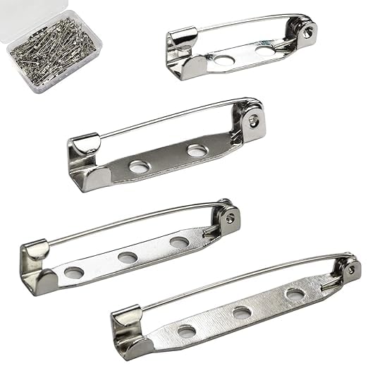 Image of 38MM 100PCS - 3 Hole Metal Brooch Pin, Lock Pins, Backs Safety Clasp Brooch Pin, Jewelry Pins for DIY Craft Making