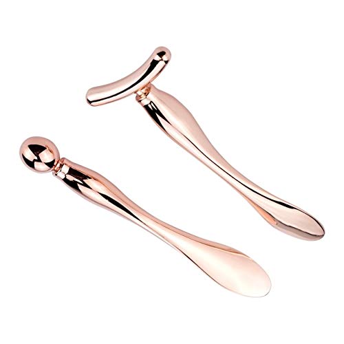 2 PCS Face Eye Cream Applicator Tool, Double Heads Metal Skincare Massage Tool, Reduce Puffiness, Anti-Wrinkles, Skin Firming and Lifting (Rose gold)
