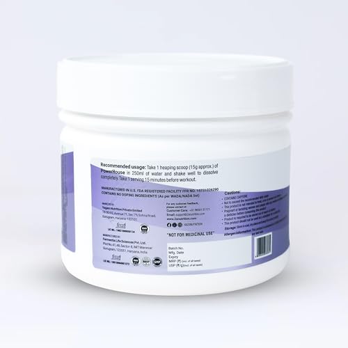 Image of POWERHOUSE by 2X Nutrition High-performance pre-workout | 450 gm | 30 Servings | Constant Energy throughout | Increases focus | Improves performance | 0.2g caffeine | Blueberry Flavor
