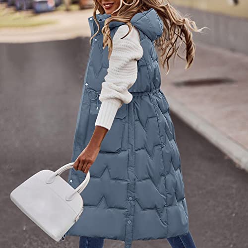Nidddiv Lange winterjas met capuchon voor dames, mouwloos, warme donsjas met zakken, gewatteerd vest, donsjack voor dames, VK, gewatteerde buitenjas voor wandelen, grote maten geïsoleerde bovenkleding - Afbeelding 3