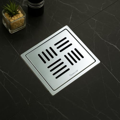 Image of Silver Exclusive Topaz Floor Drainer | 304-Grade Stainless Steel | 5x5 inch Anti-Rust & Anti-Crack Floor Drain with Brushed Finish | Stain Resistant Silver Bathroom /Kitchen Drain Cover