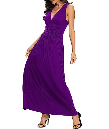 Image of LILBETTER Women Sleeveless Deep V Neck Loose Plain Long Maxi Casual Dress