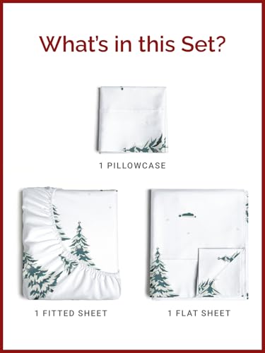 Twin Christmas Trees Sheet Set - Holiday Xmas Pattern Bedding Set - Deep Pockets - Snug Fit - 3 Piece - Wrinkle Free & Easy Care - Comfy Festive Winter - Holiday Sheets for Women, Men, Kids & Teens