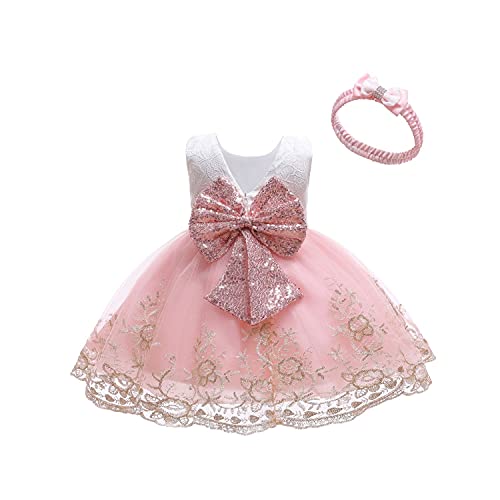 COMISARA Little Baby Girls Christmas Dresses Kids Toddler Formal Easter Wedding Ball Gown Birthday Pageant Dress Pink 100