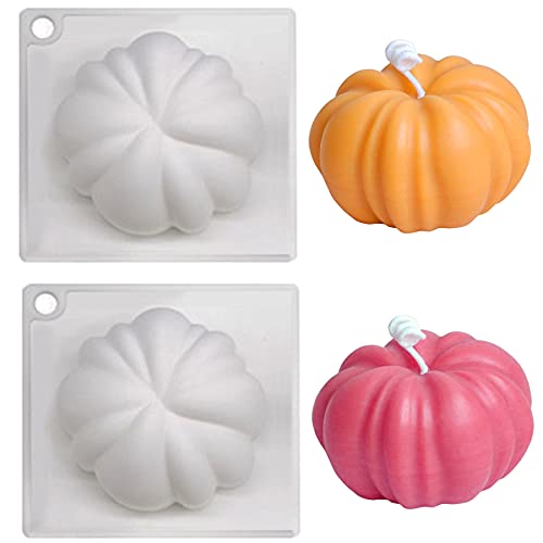 ONNPNN 2 Pieces Pumpkin Candle Mold, 3D Mini Pumpkin Shape Silicone Molds, Fruit Shape Soap Molds, Pumpkin-Shaped Fondant Chocolate Mould for Fall Harvest Thanksgiving Halloween DIY Crafts Making