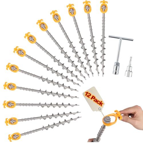 Keltrion 12 PCS Screw in Tent Stakes for Women Men - Ground Anchors for Sand, Canopy, Trampolines, Camping Aluminium Heavy Duty Rust Prevention Pegs Drillable Lightweight Safe - Silvery 14 inch