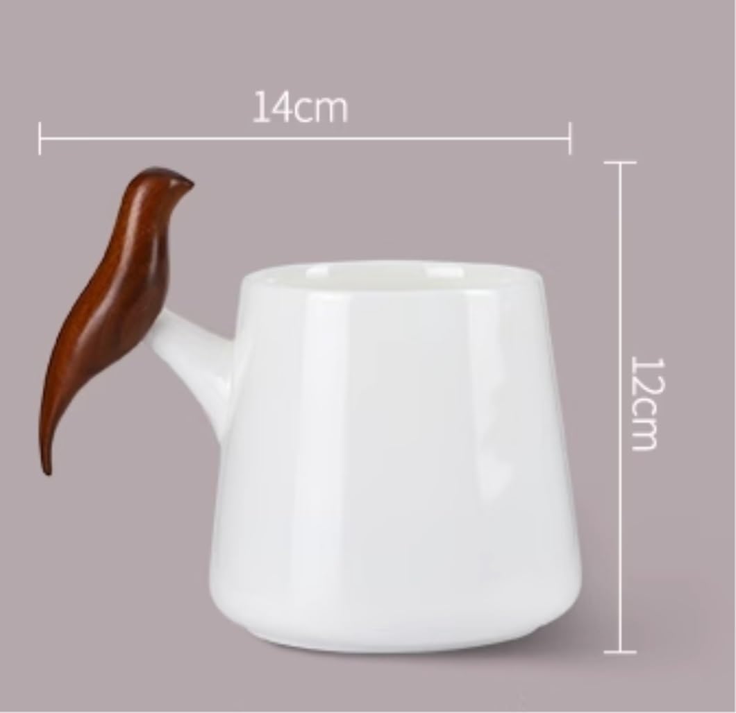 Kubek do Kawy Filiżanki do Kawy Kubki Nowość Biały Ceramiczny Kubek Kawy Z Drewnianym Uchwytem W Kształcie Ptaka Ceramiczny Kubek Herbaty Para Szklanki Kubki do Kawy Kubek do Herbaty (Color : A, Siz