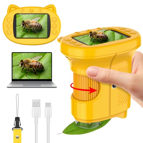 GlobalCrown Microscopio para niños,Microscopio Digital portátil de Bolsillo con 200x Aumento,Compatible con PC,Juguete Infantil Regalo para niños y niñas de 3 4 5 6 7 8 9 10 11 12 años