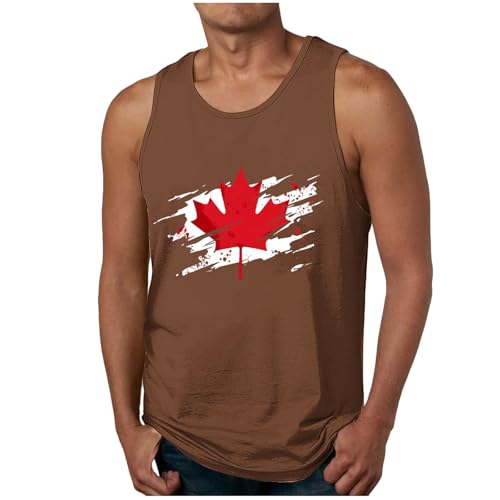 Men's CA Maple Tank Tops Patriotic Graphic Shirts Lightweight Comfy Sleeveless Shirt Crew Neck Loose Vest Blouse Brown