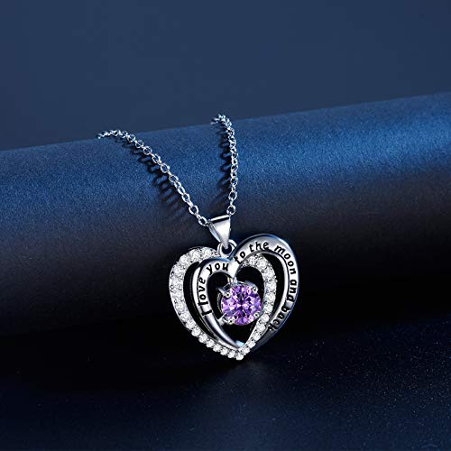 Samity February Purple Heart Necklace for Women I Love You to The Moon and Back Necklace Jewelry for Girls Wife Daughter - Image 4