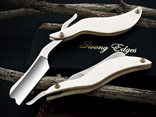 Strong Edges Hand Made D2 Steel Straight Razor Folding Razor With Shaving Ready Classic Barber Blade Edge, Men Straight Razor, Leather Case + Strop, Close Shave, Great Gift R-88