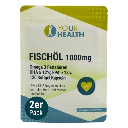 FISCHÖL Omega 3 1000 mg, Fettsäuren: DHA ≥ 12%, EPA ≥ 18% - 240 Softgelkapseln (2er Pack)
