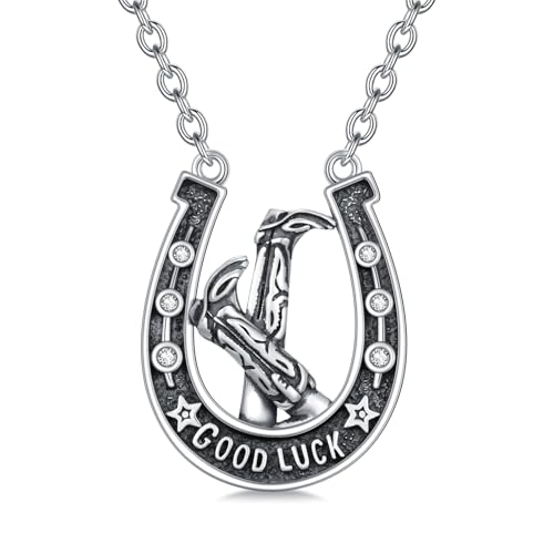 Collier en argent sterling 925 pendentif botte de cowboy et fer à cheval