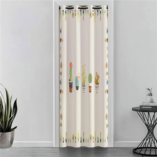 Odot Cortina Opaca Puerta Interior, Impresión Cactus Cortina Divisoria de Ambientes con Ojales Cortina de Privacidad Dormitorio Cortinas Opacas para Dormitorio (120x180cm,Cactus)