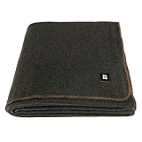 EKTOS 100% Wool Blanket, Washable, 5.0 lbs, 66' x 90' (Twin Size) - Olive Green
