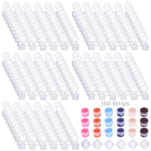 150 Strips Mini Empty Paint Cups, 900 PCS Paint Cup Pots Cans, Mini Clear Plastic Paint Storage Containers with Lids, 3ML Art Painting Craft Supplies for Classrooms Schools Paintings Art Festivals