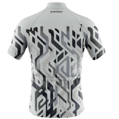 Image of Men's Cycling Jersey, Short Sleeve, Geometric Pattern, Grey and Black