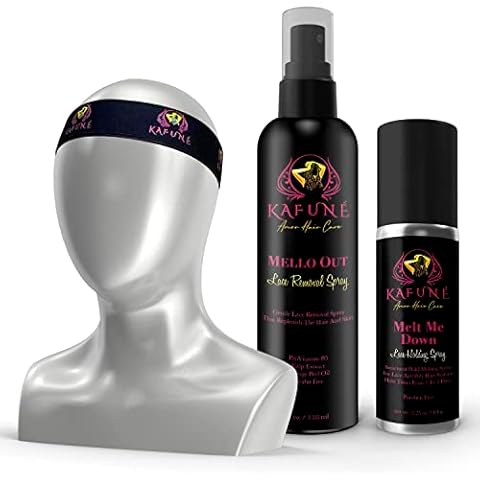 Kafune Amor Hair Melt Me Down Holding Spray, and Mello Out with Elastic Wrap Band for lace Wigs, Toupees and Hairpieces, Strong Natural Finishing Hold with Control, Women and Men small Size Cover