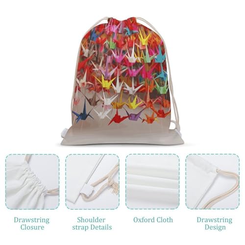 Canvas Drawstring Backpacks Origami Paper Cranes Sports Gym Pull String Bags Lightweight for Men Women4